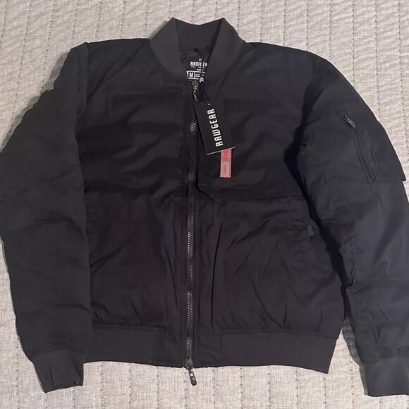 RAW GEAR Rubber Patch Bomber Jacket New/w Tags Black - Picture 1 of 2